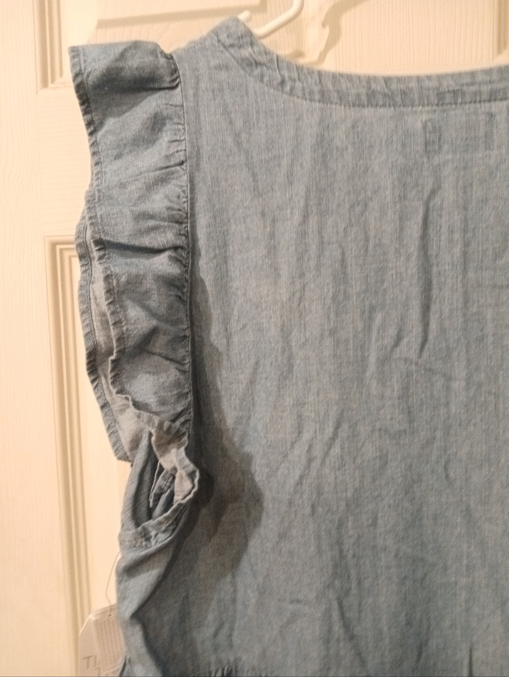 Time And Tru Light Blue Chambray  Tiered Dress with Ruffle Sleeves - Picture 9 of 11